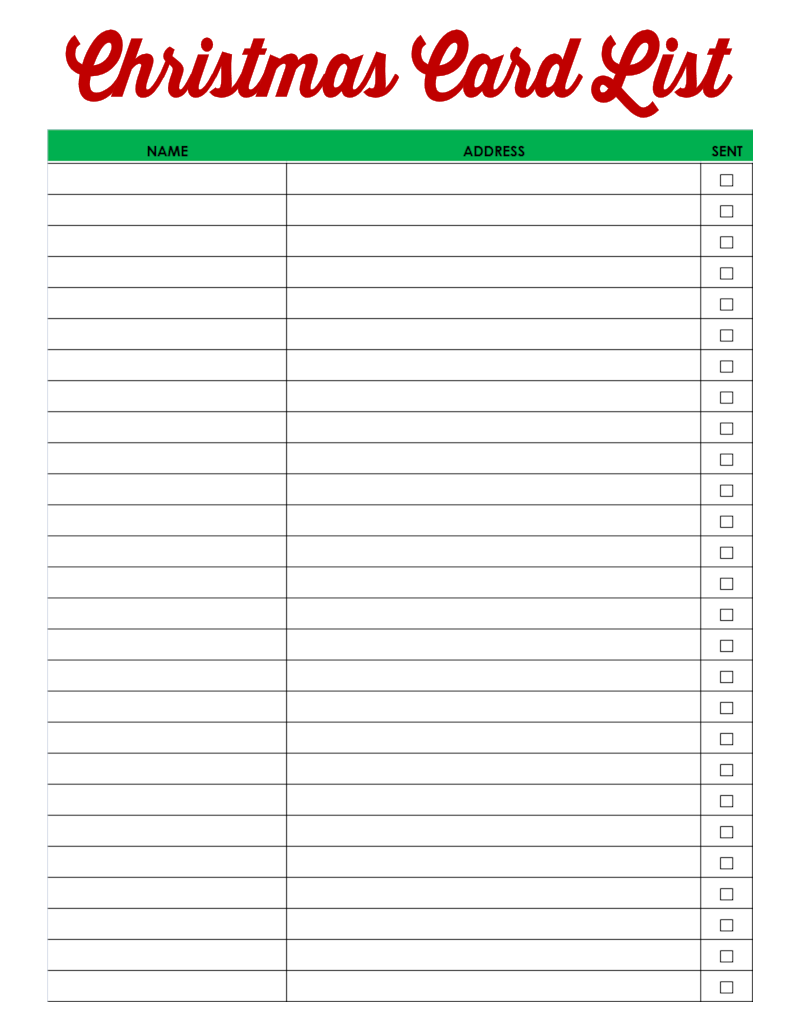 printable christmas card list template