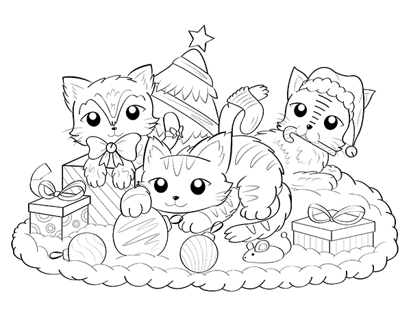 Christmas Cat Coloring Page