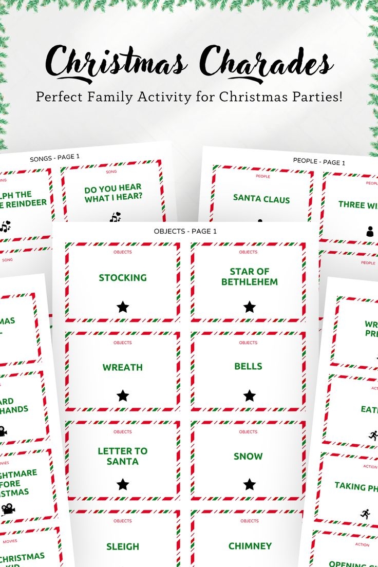 Printable Christmas Charade Cards Christmas Printable Family Etsy UK 