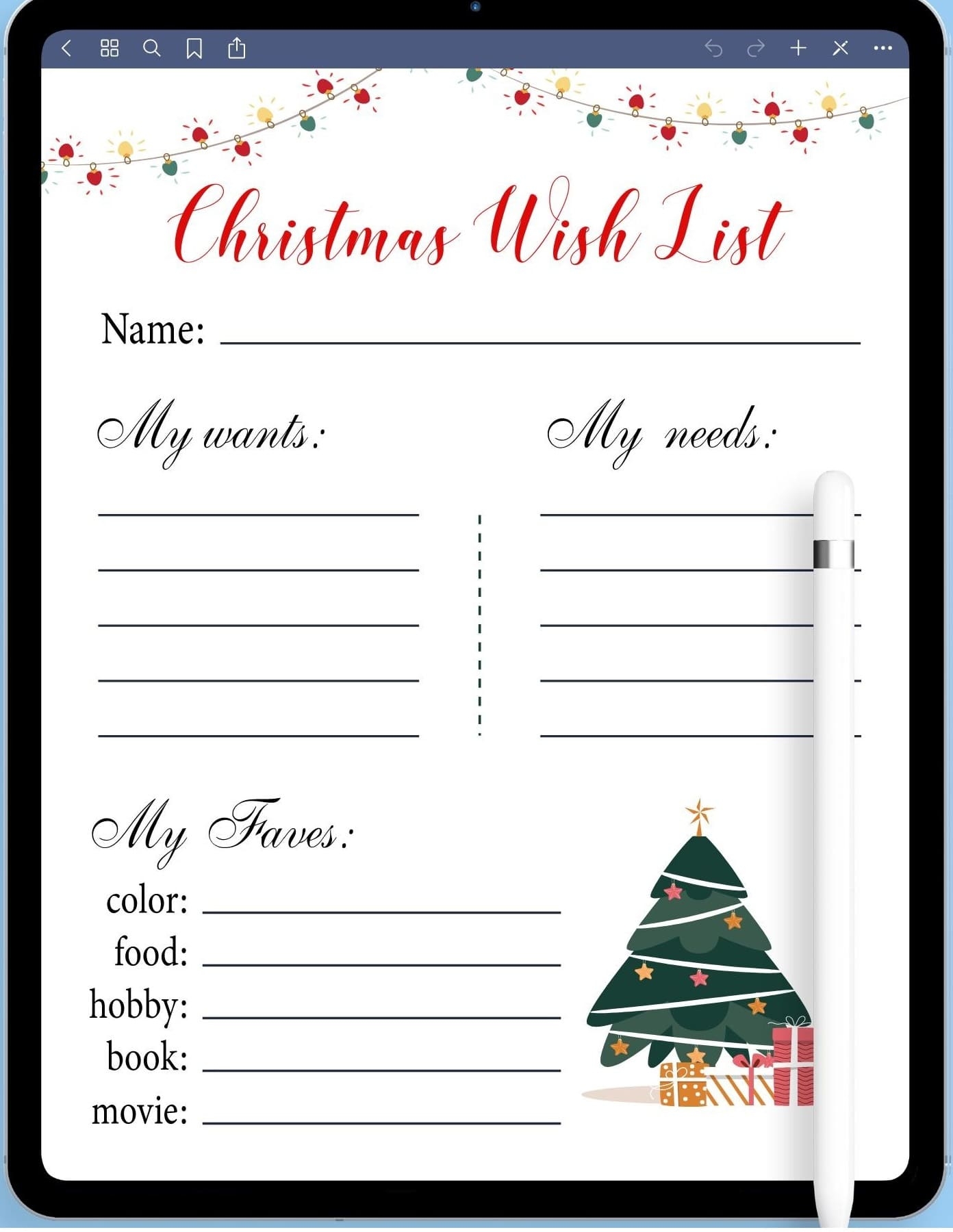 printable christmas list template free