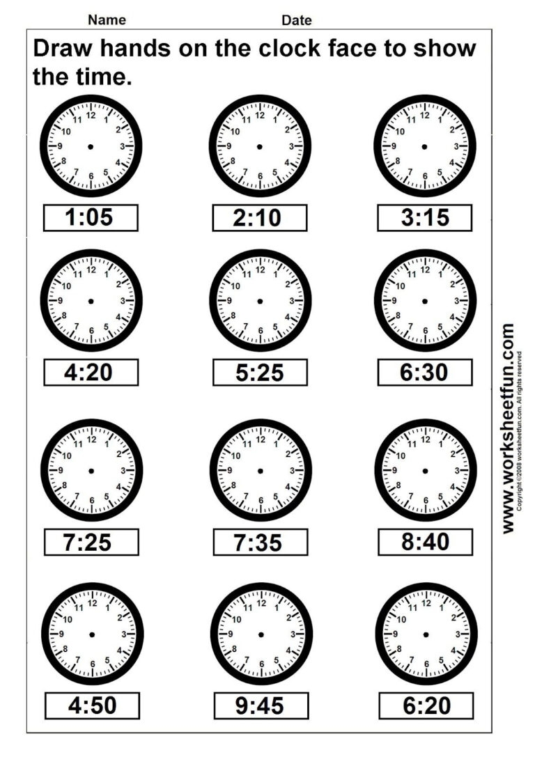 clock worksheets grade 1