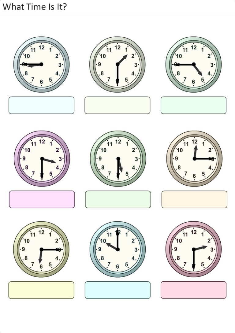 free clock worksheets printable