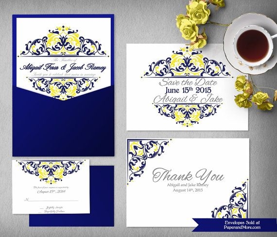 Printable Cobalt Blue Yellow Wedding Invitation Templates Invitation 