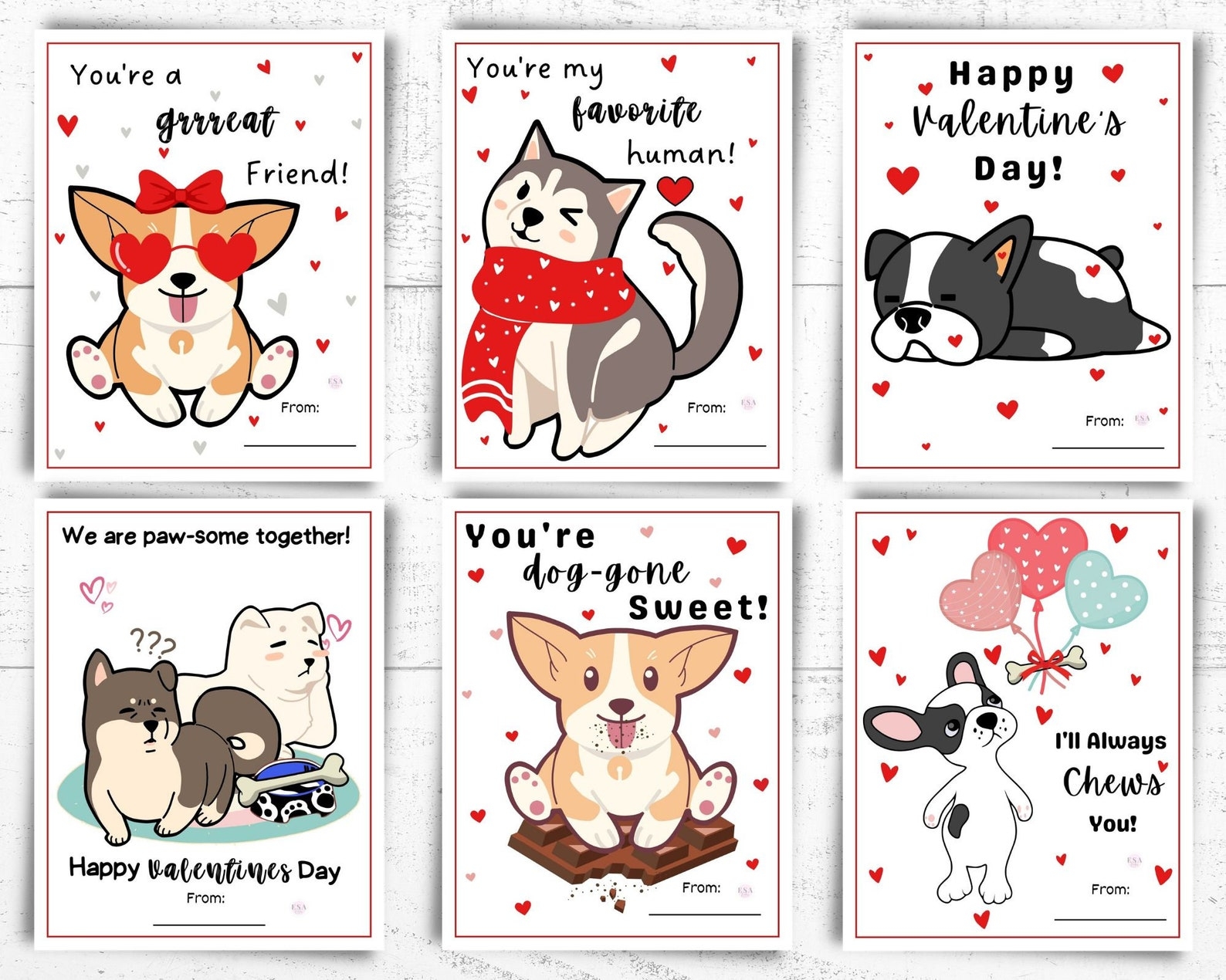 Printable Dog Valentine 39 s Day Cards Classroom Valentine Etsy