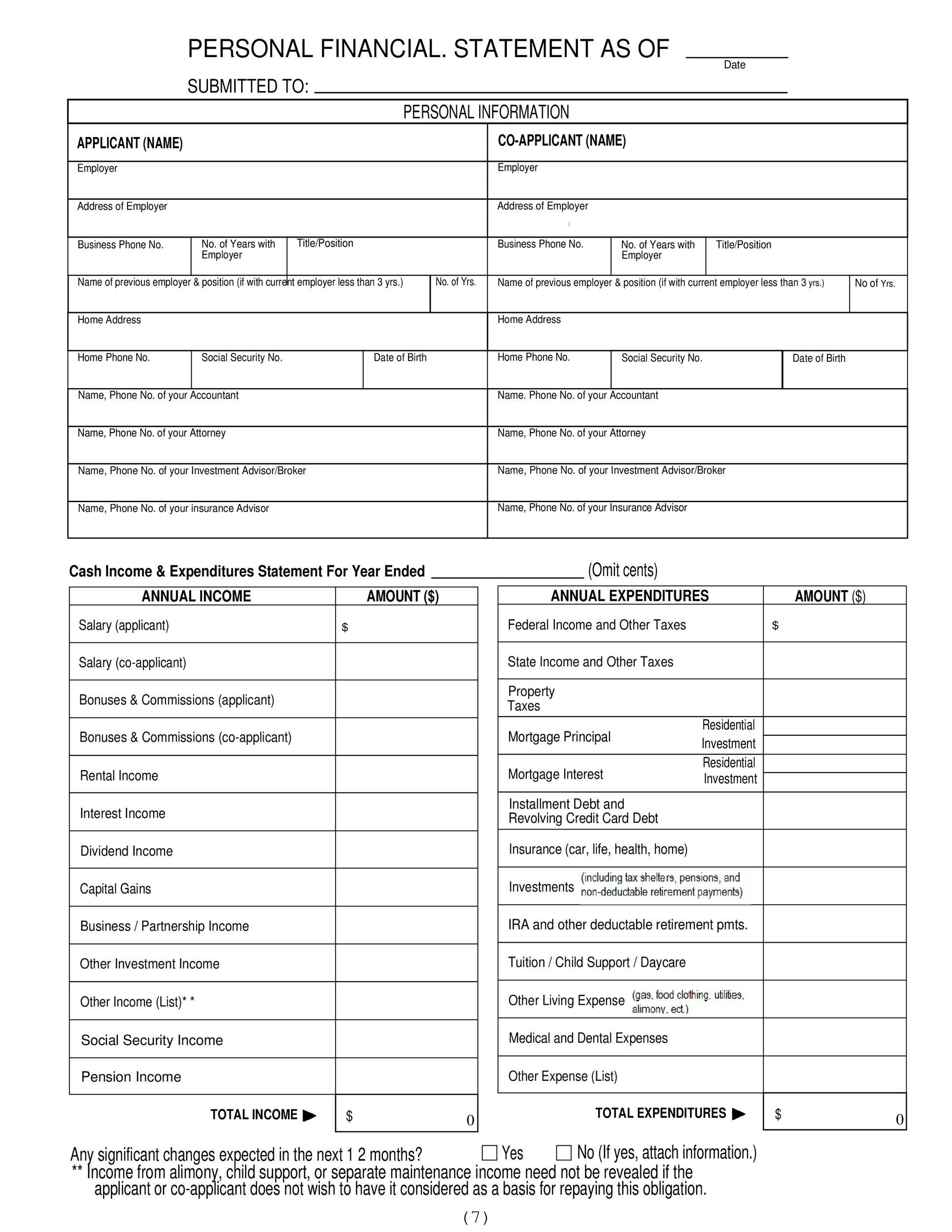 printable free financial statement template