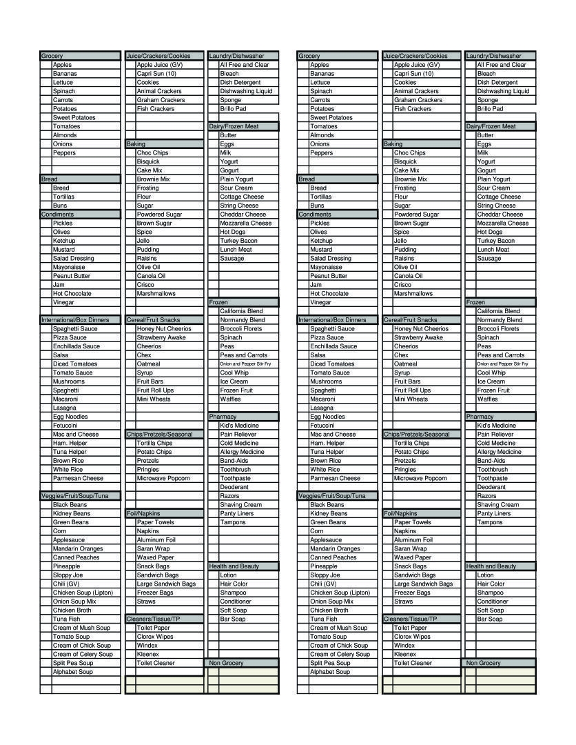 Printable Grocery List Aisle Grocery List Printable Master Grocery