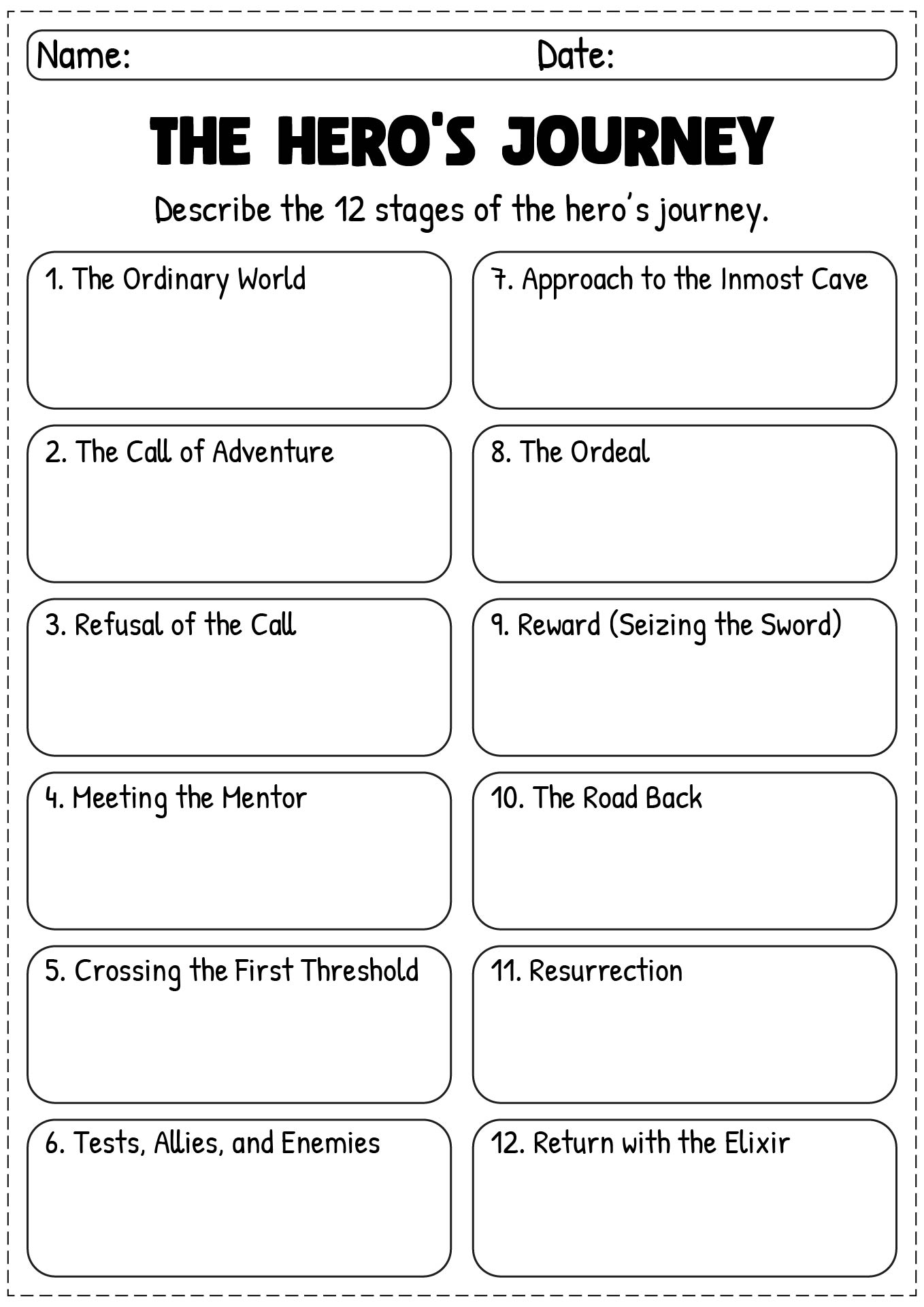hero's journey worksheet