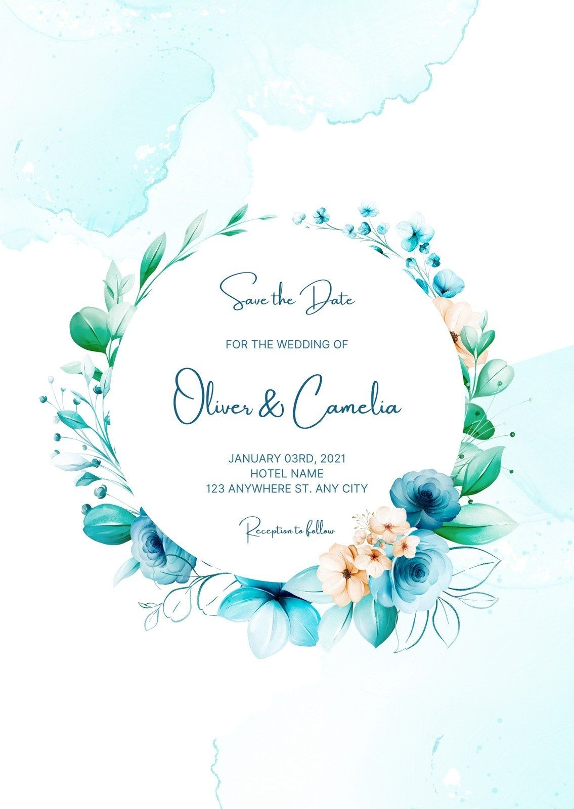 blue floral wedding invitation template