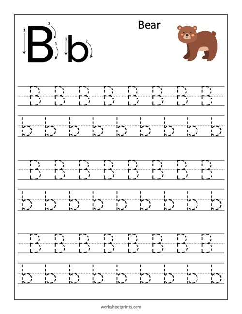 Printable Learn And Trace Letter B Worksheet