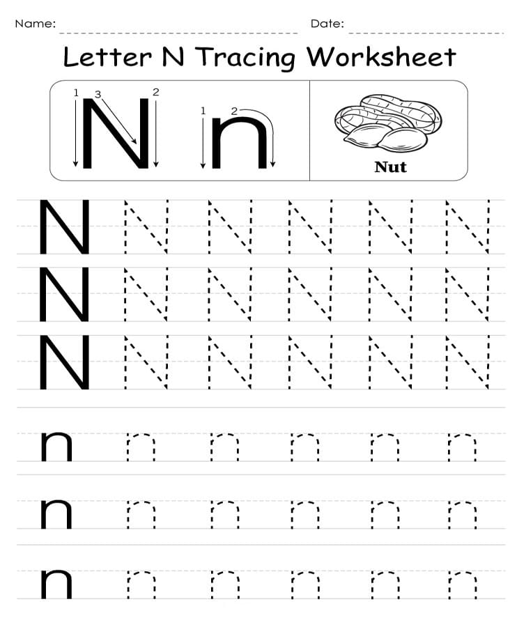 free printable letter n tracing worksheets