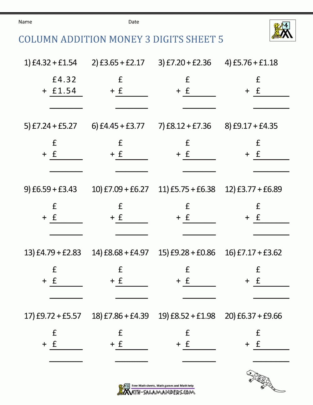 Printable Money Addition Worksheets