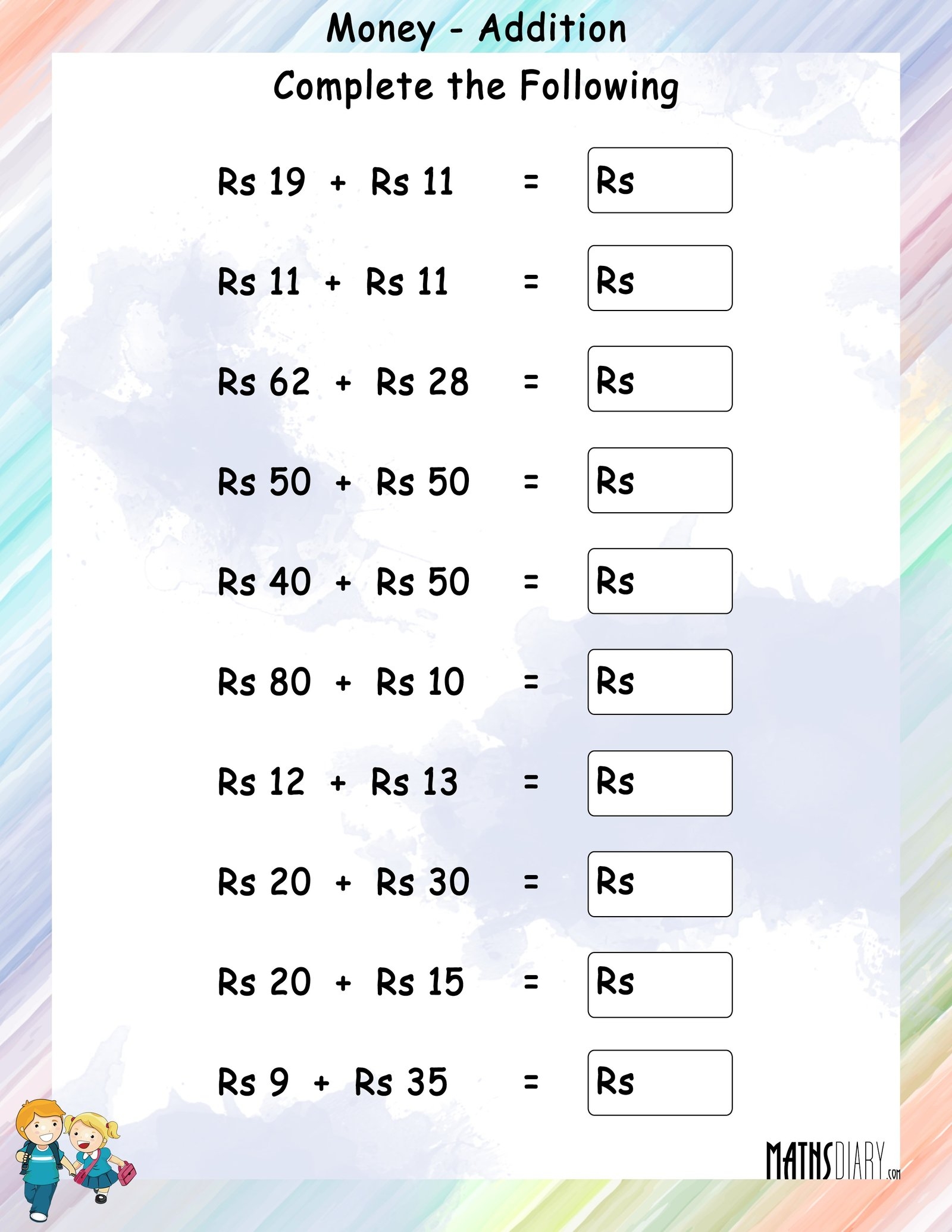 Printable Money Addition Worksheets