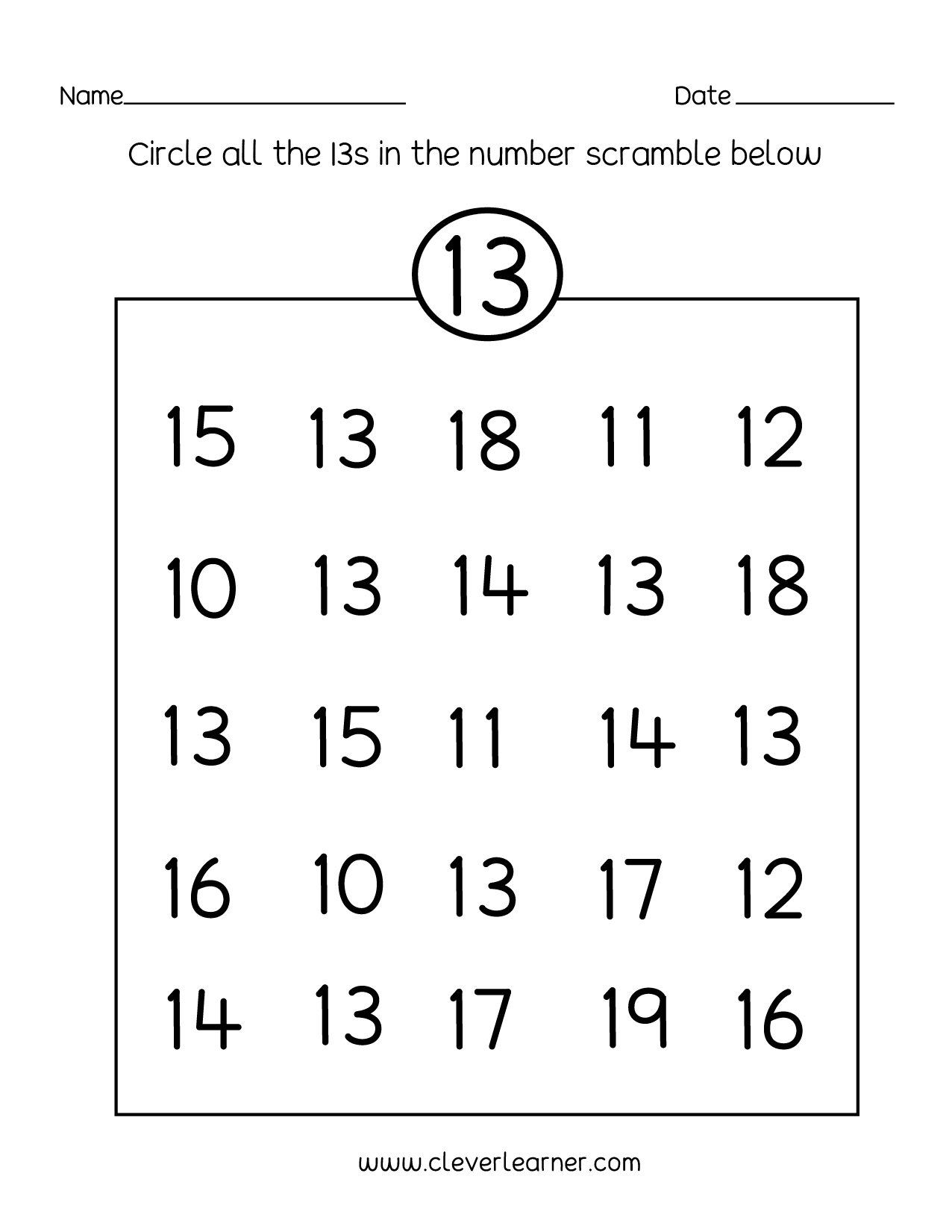Printable Number 13 Worksheet Preschool Printable Calendars AT A GLANCE