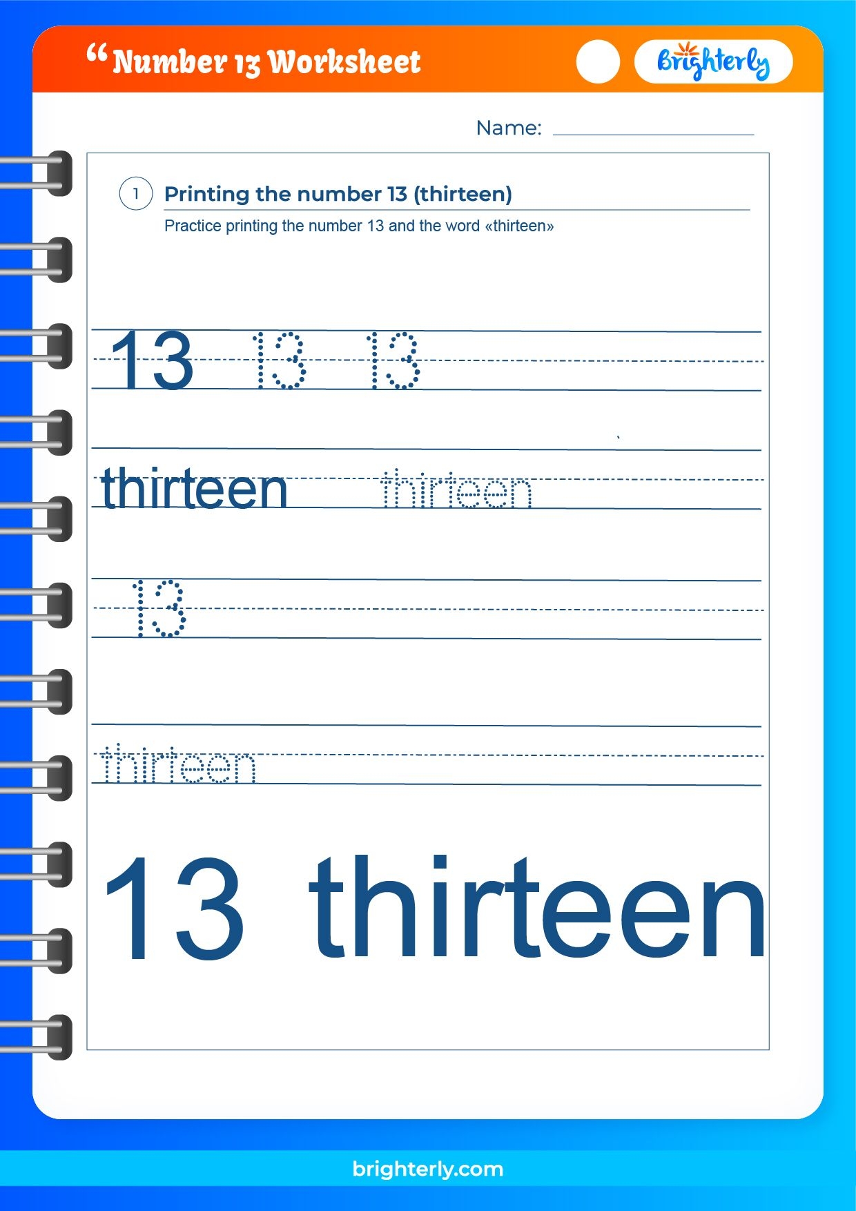 free printable number 13 worksheet for preschool
