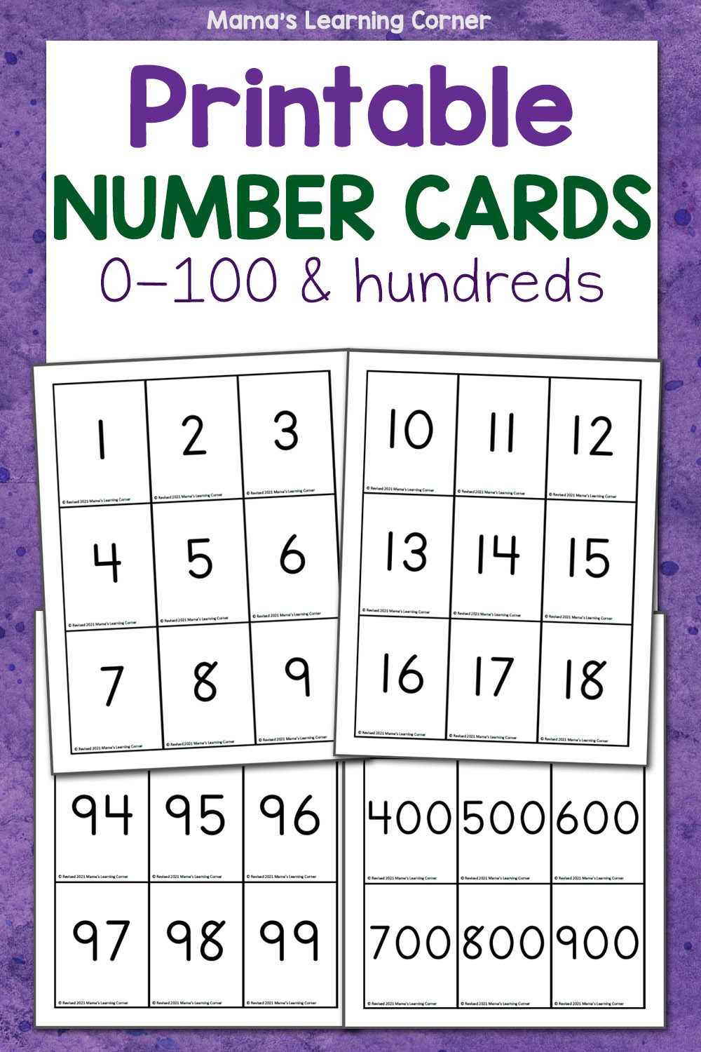number cards to 100 printable