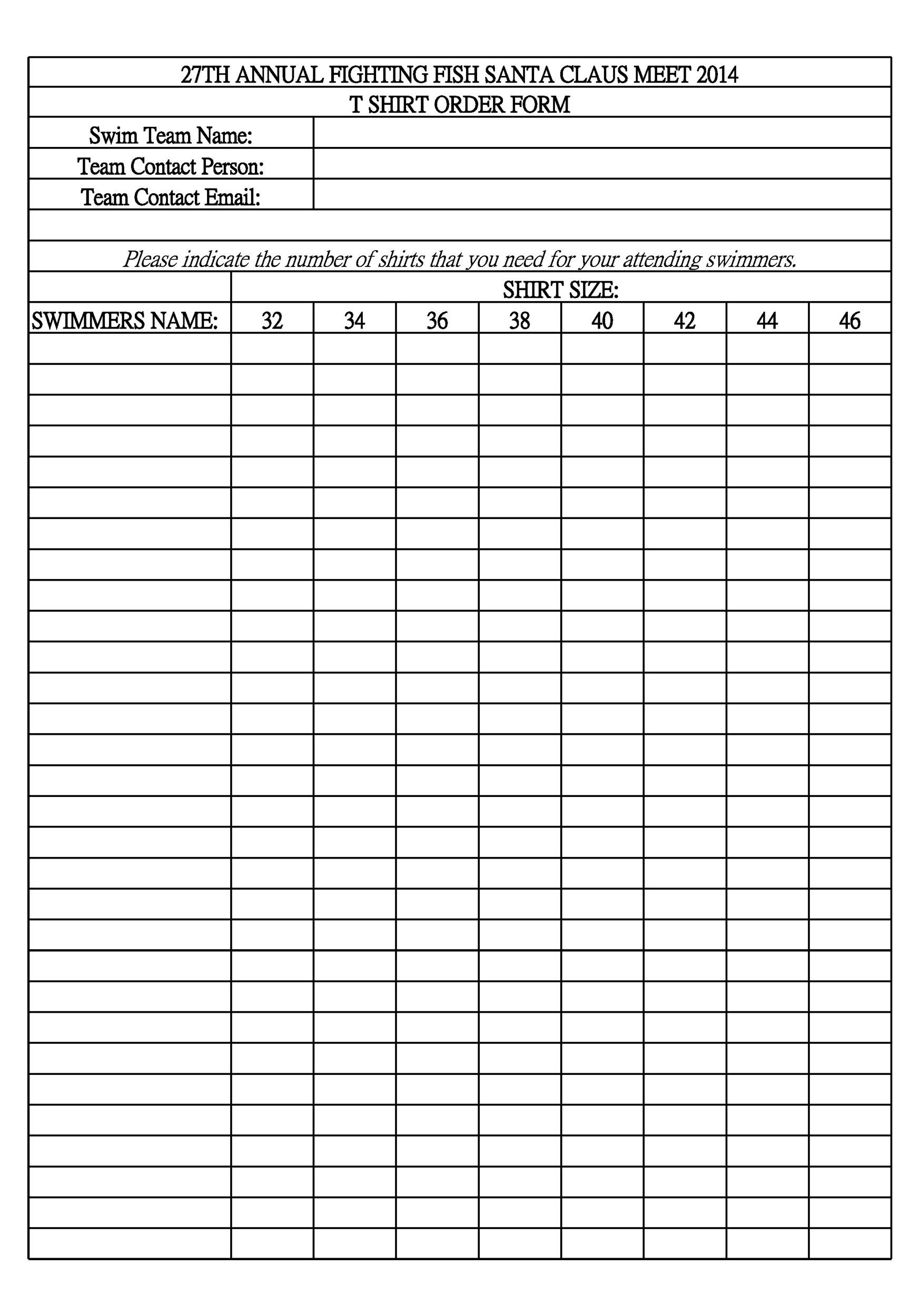 free order form template printable