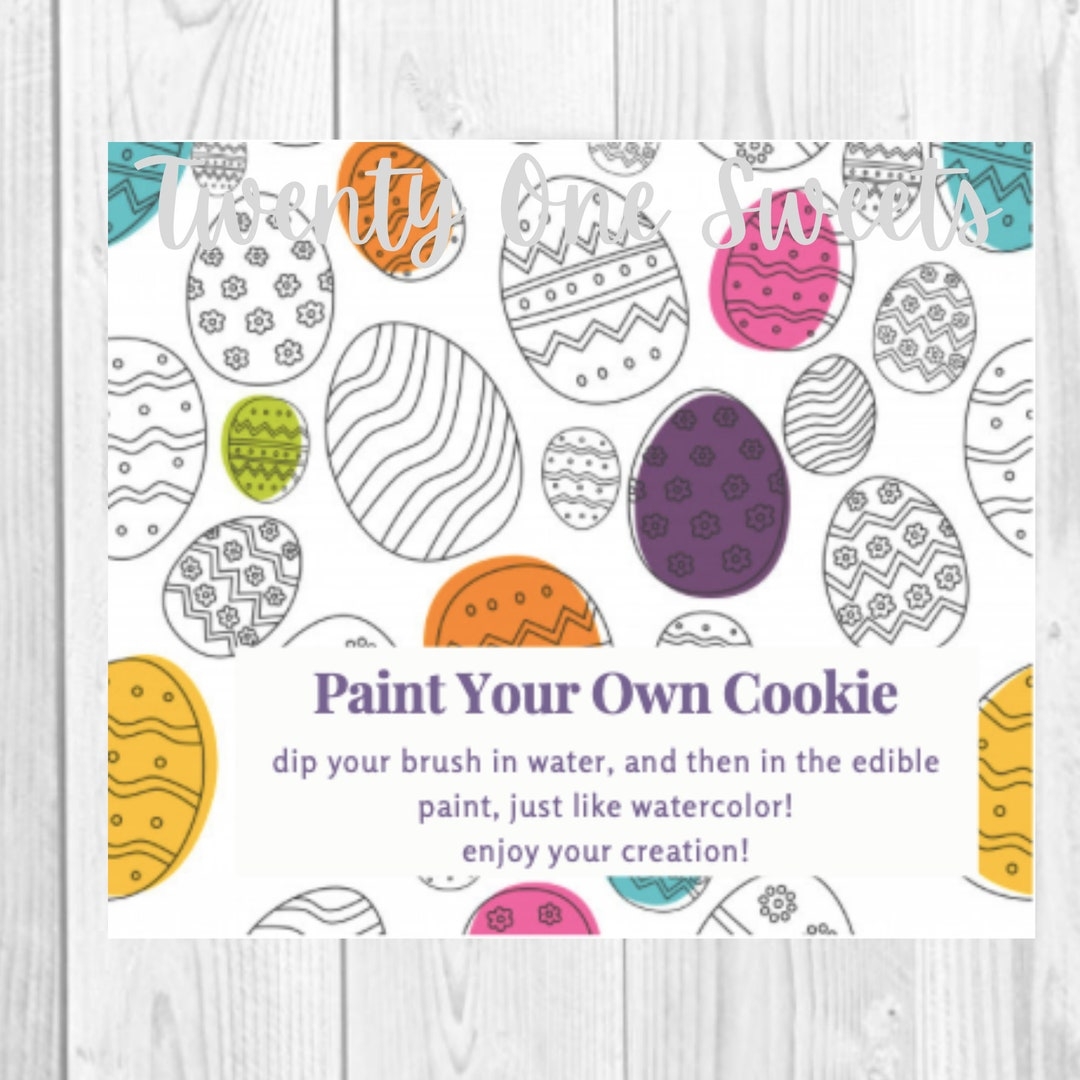 Printable Paint Your Own Cookie Instruction Card Easter Design 3 5 X 5 