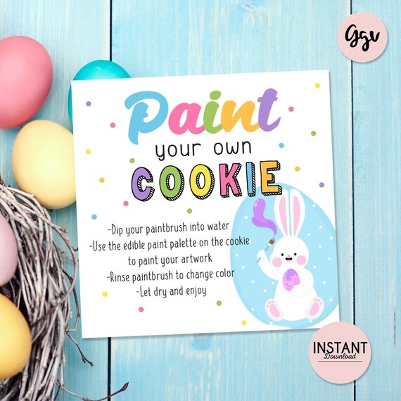 Printable Paint Your Own Easter Cookie Tag Pyo Easter Cookie Etsy