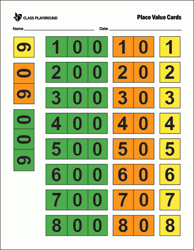 Printable Place Value Cards Color Class Playground