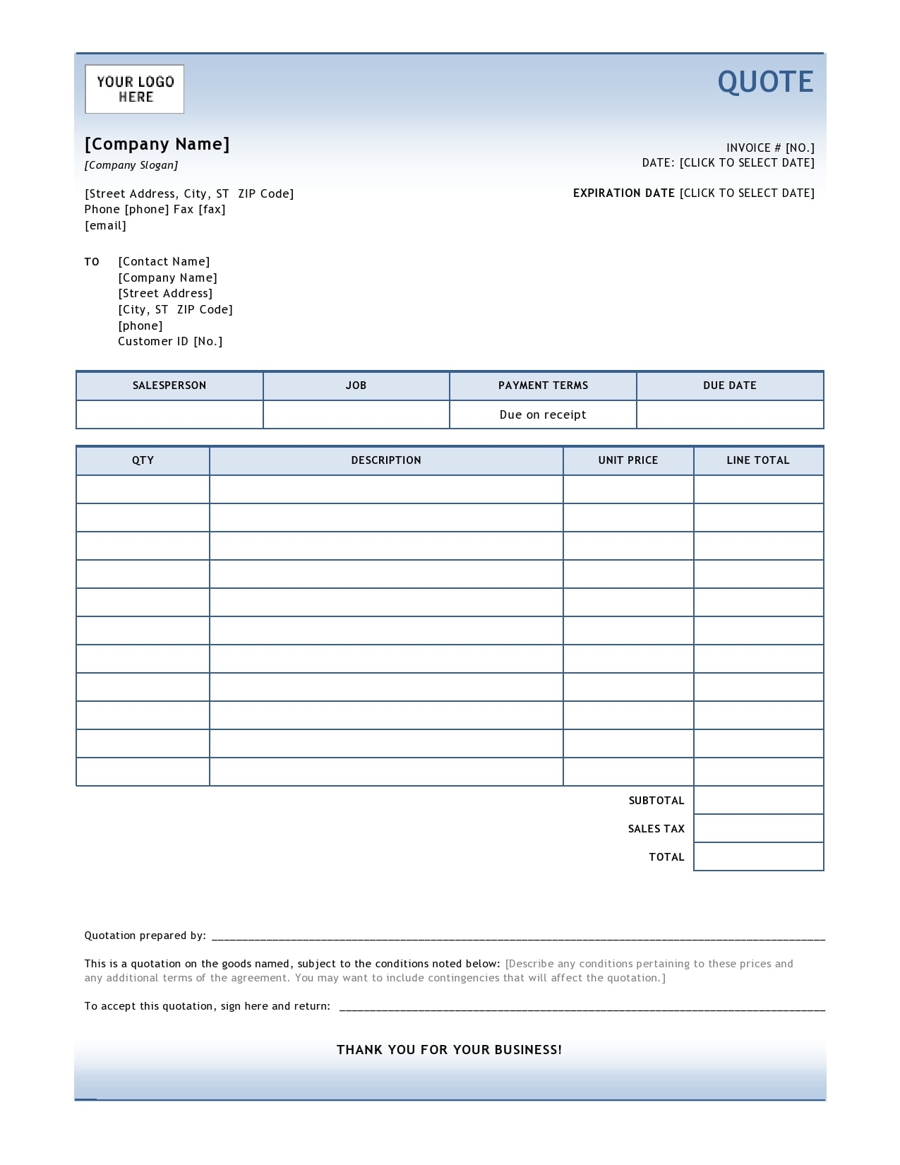 Printable Quote Form Printable Forms Free Online