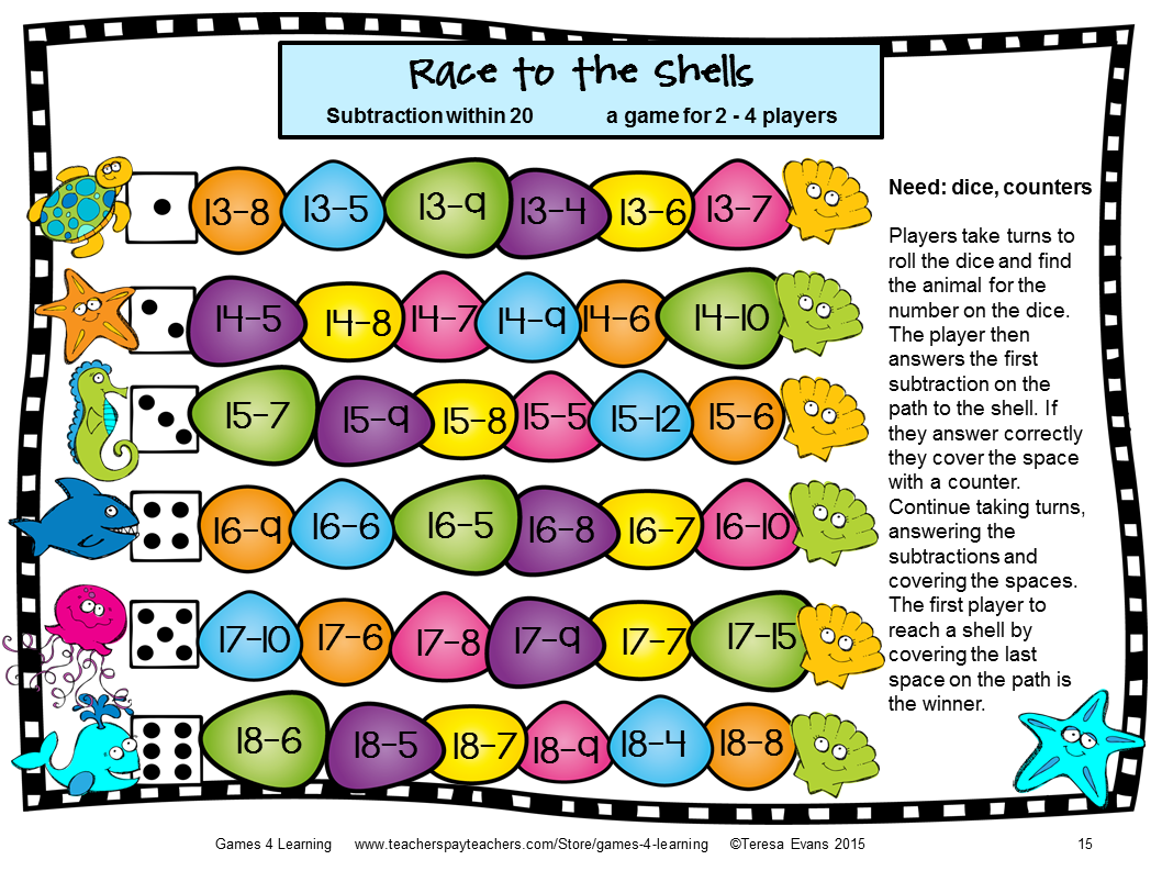 subtraction games for kids printable