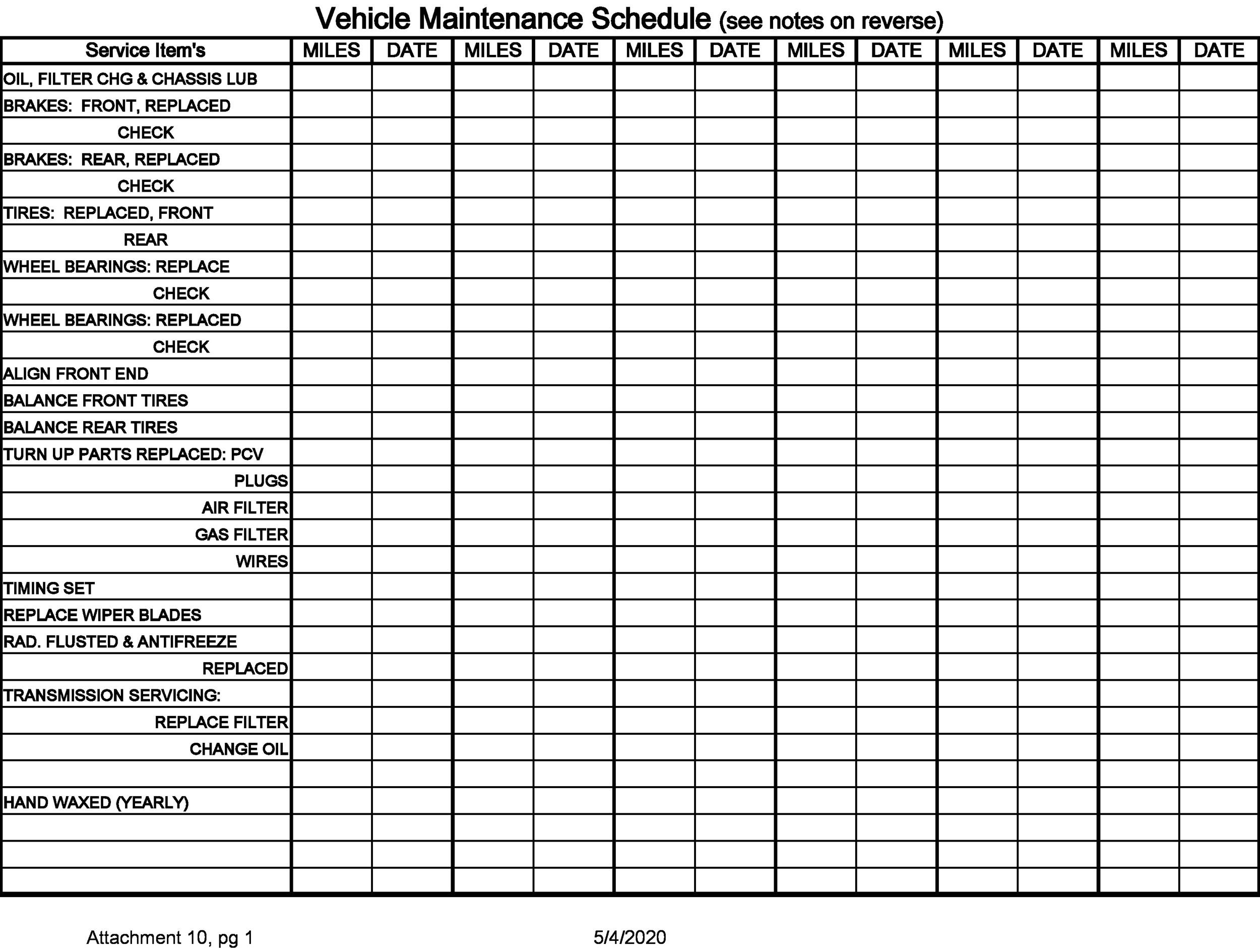 Printable Vehicle Service Sheet Template Printable Templates