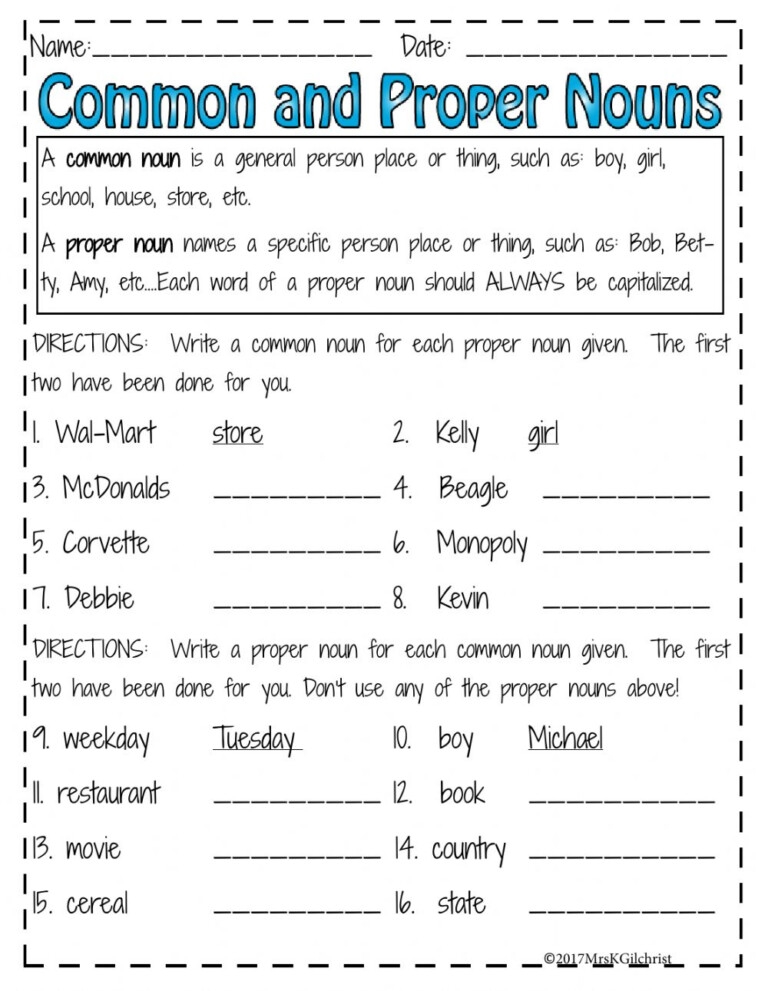 common noun proper noun worksheet