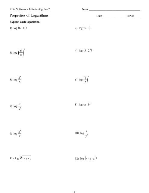 logarithms worksheet