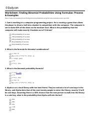 binomial probabilities worksheet