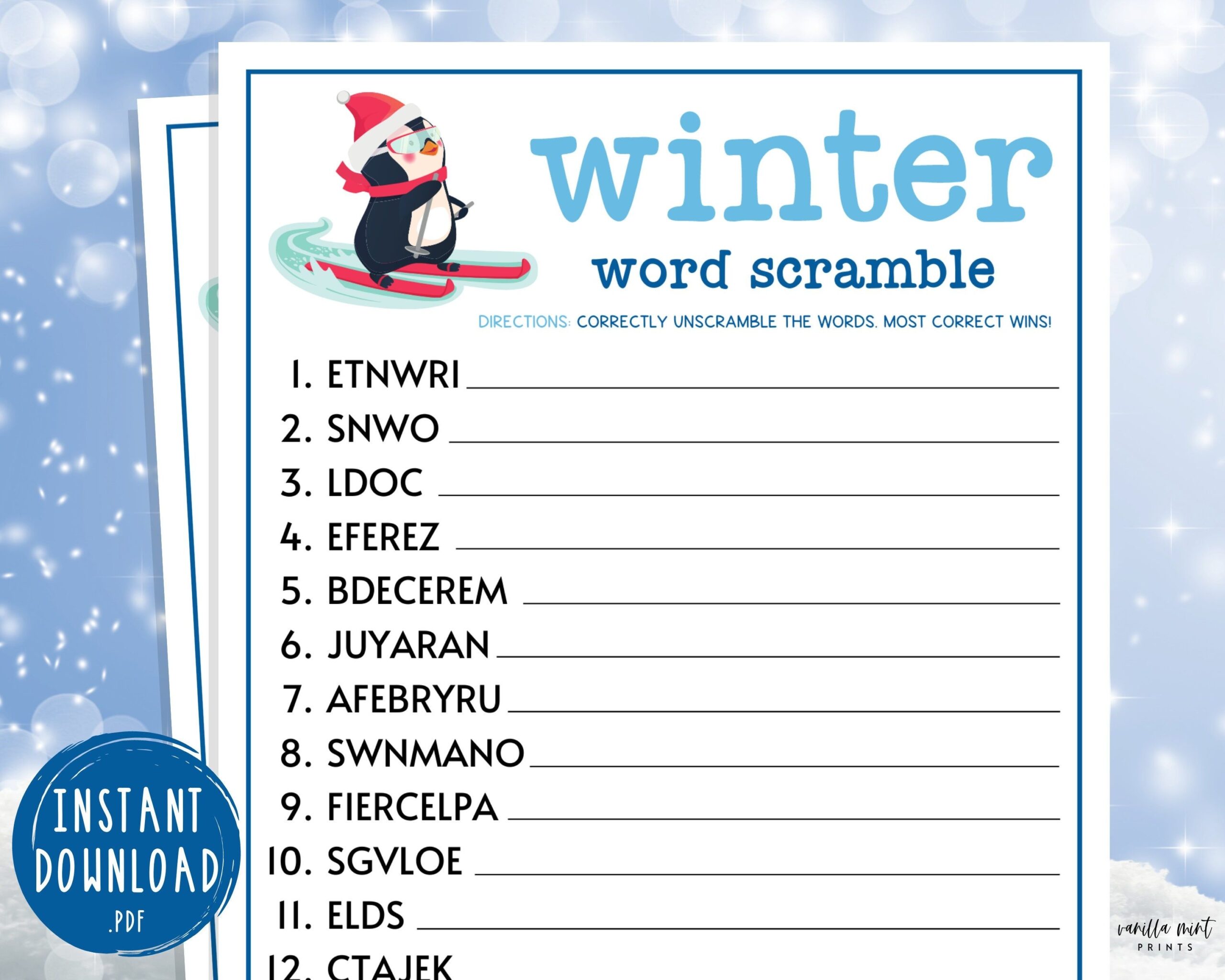  quot Winter Word Scramble Game Printable Winter Games Wintertime 