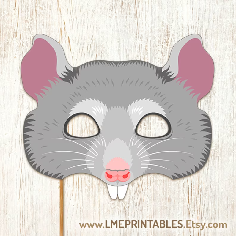 Rat Mask Printable Halloween Costume Animal Mouse Mask Sewer Etsy