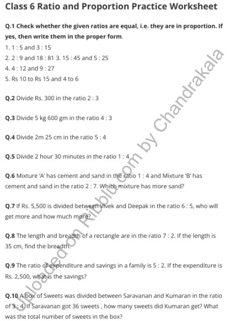 Ratio Proportion Worksheets