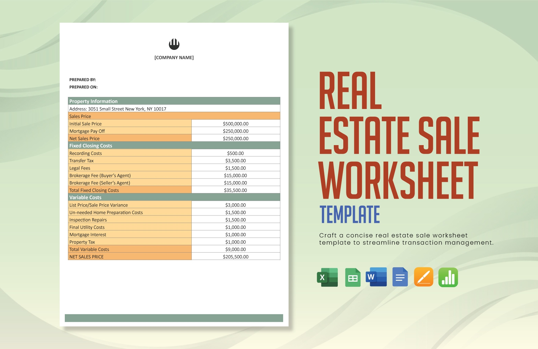 Real Estate Cost Basis Worksheet Template In Apple Numbers Word 
