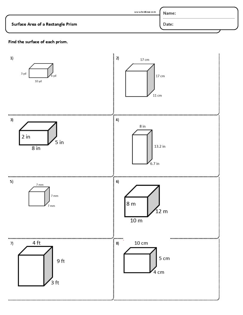 Rectangular Prism Worksheet Surface Area Printable Calendars AT A GLANCE