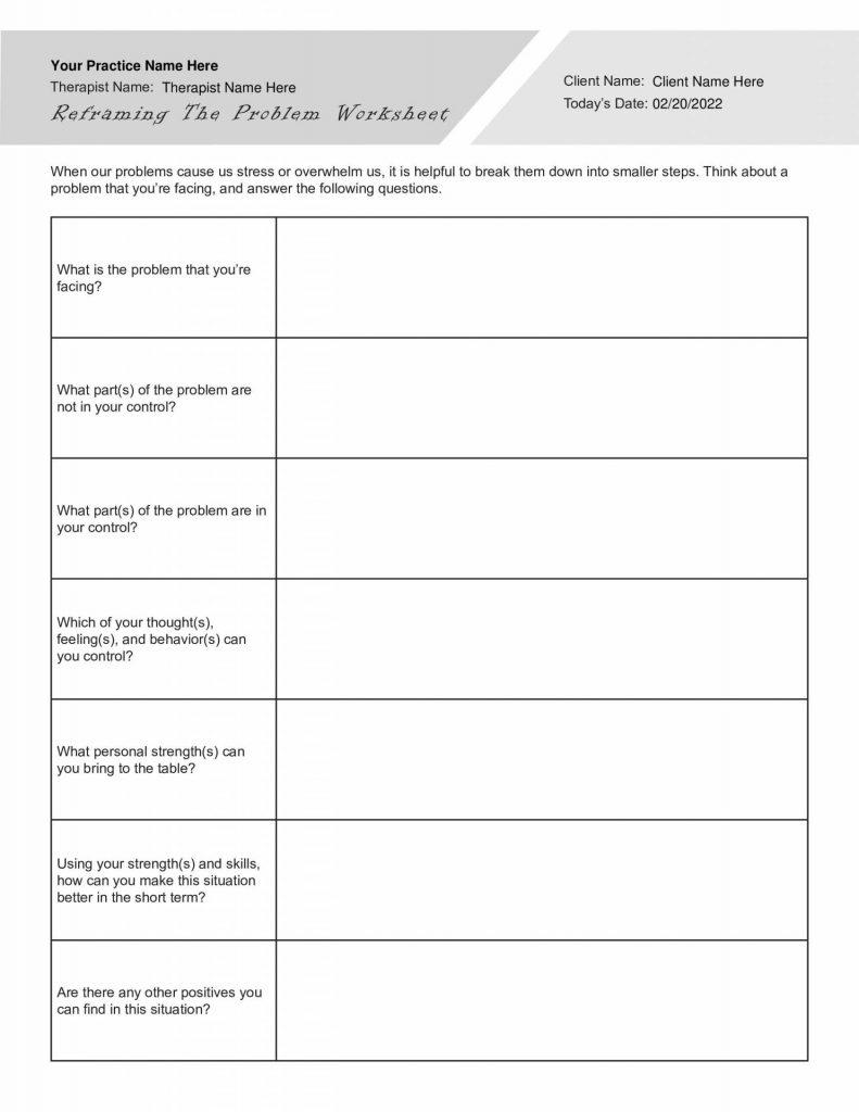 Reframing The Problem Worksheet Editable Fillable Printable PDF 