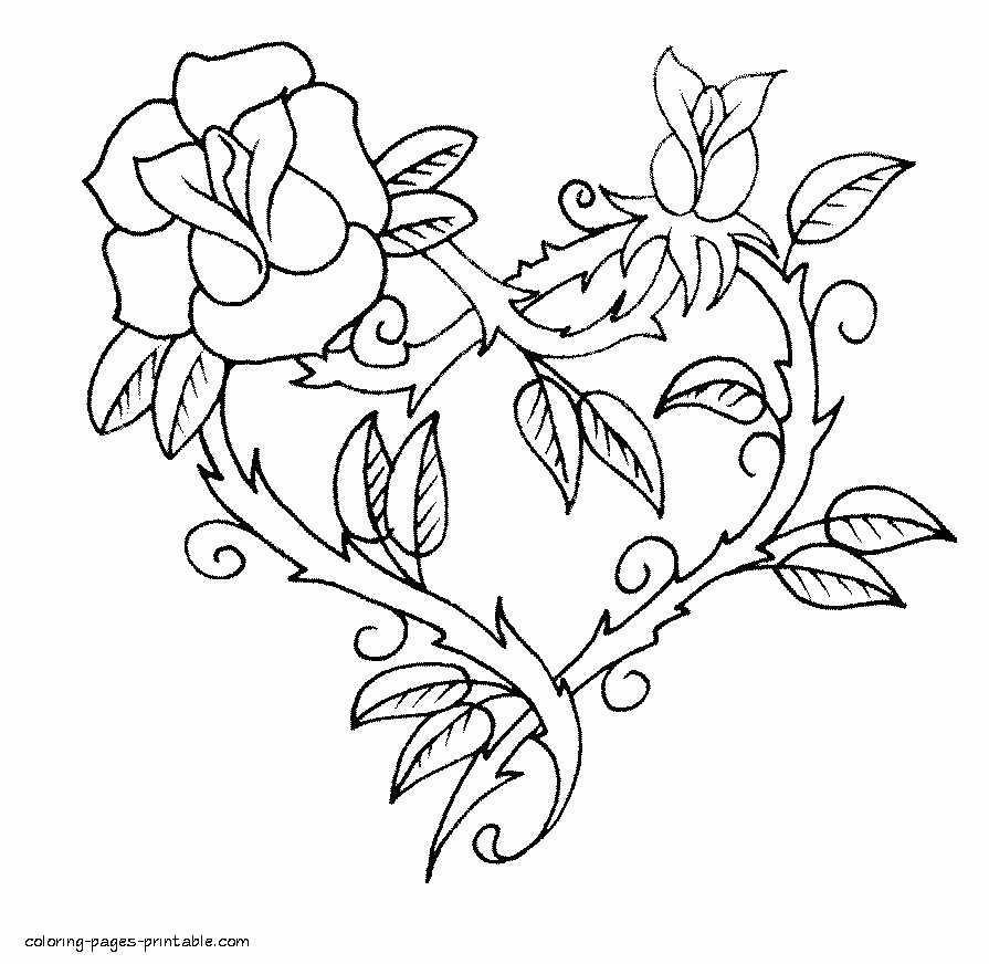 Roses Heart Coloring Page For Valentine 39 s Day COLORING PAGES
