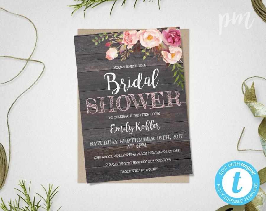 Rustic Floral Bridal Shower Invitation Template Printable Rustic 