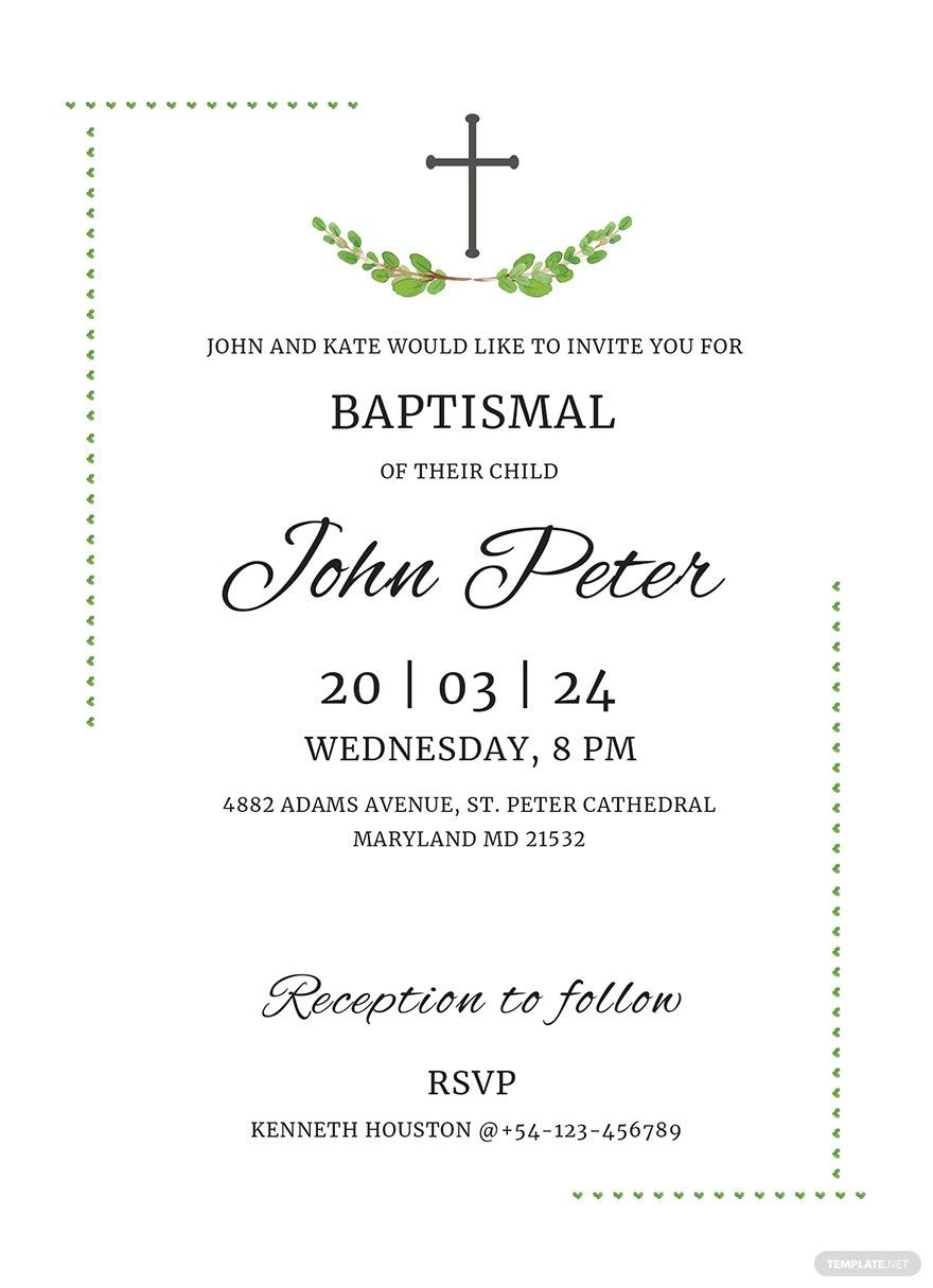 Sample Baptismal Invitation Template In PSD Illustrator Publisher 
