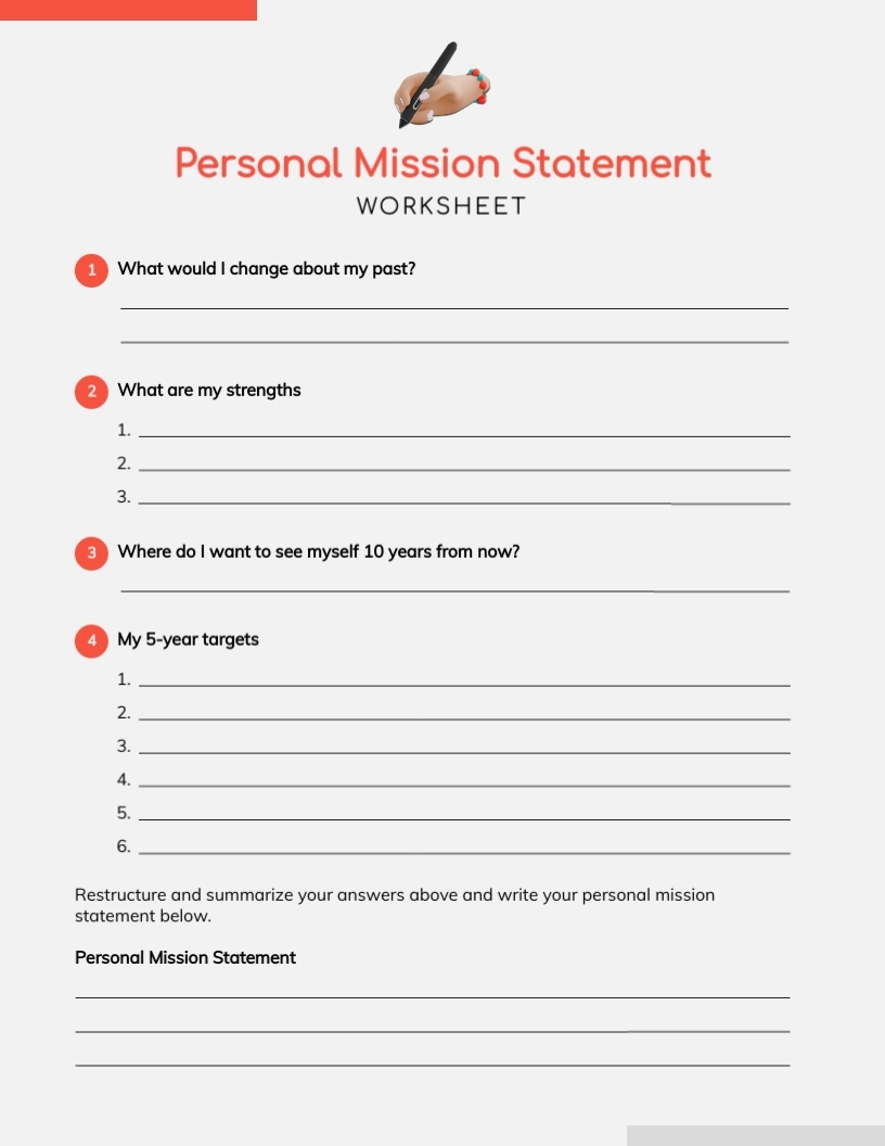 Sample Worksheet For Personal Mission Statement PDF Worksheets Library