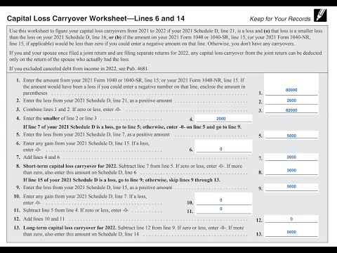 Schedule D Capital Loss Carryover Worksheet Walkthrough Lines 6 