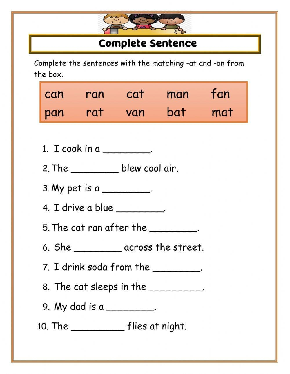 complete sentences worksheets