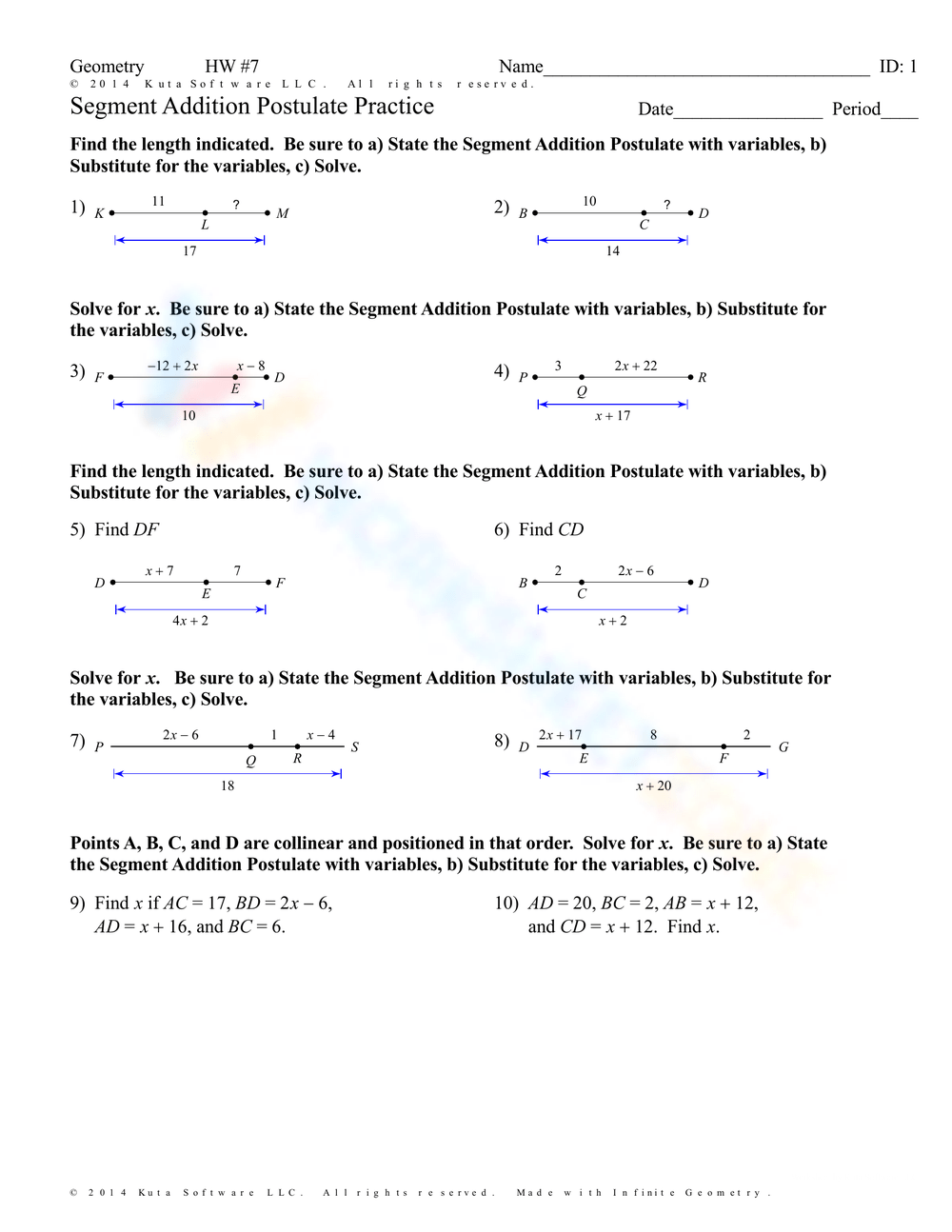 addition postulate worksheet