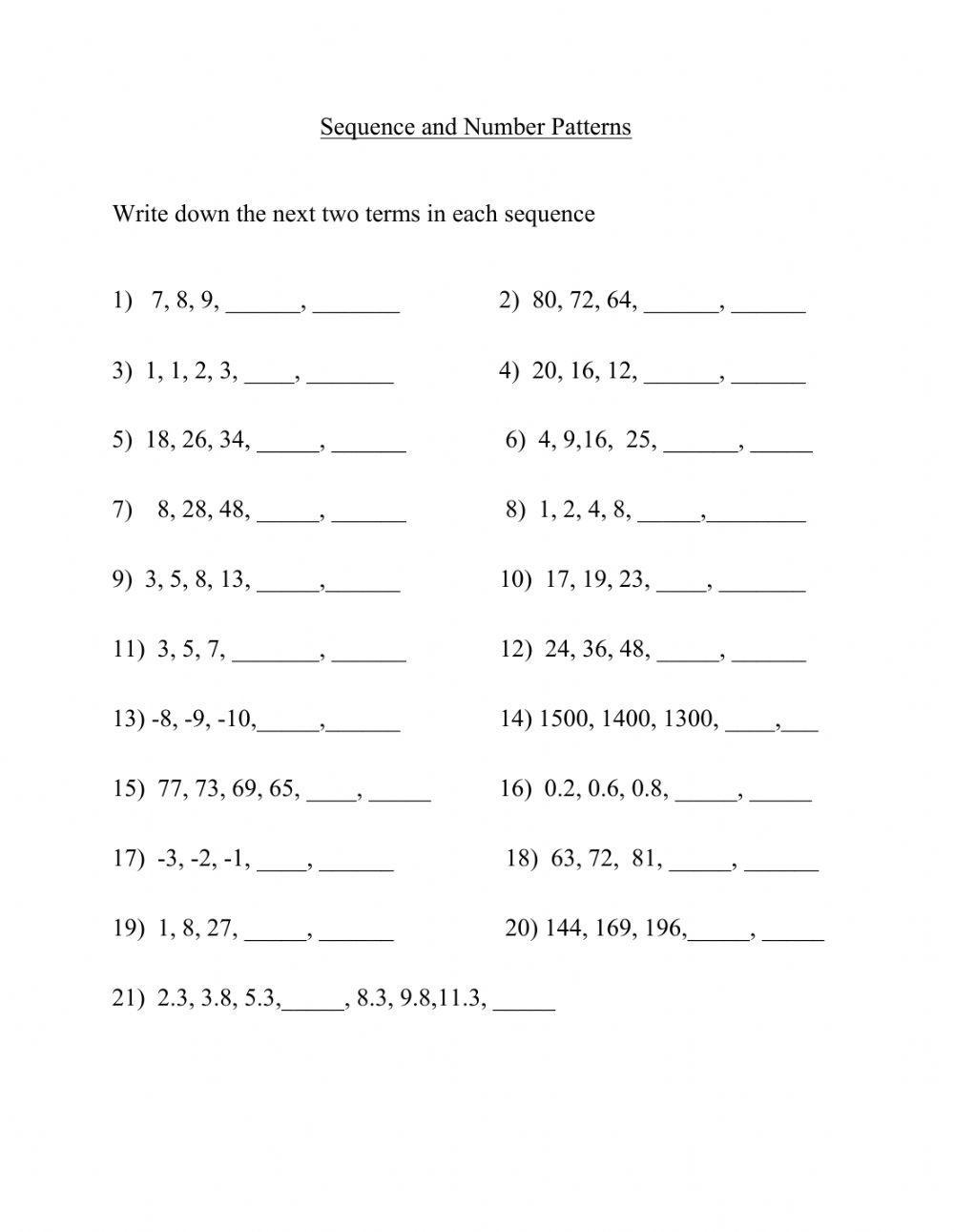 Sequence And Number Pattern Worksheet Live Worksheets Worksheets
