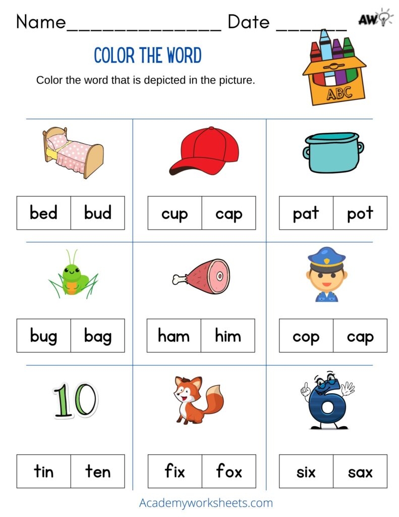 Short Vowel Words CVC Worksheets PDF Academy Worksheets Worksheets 