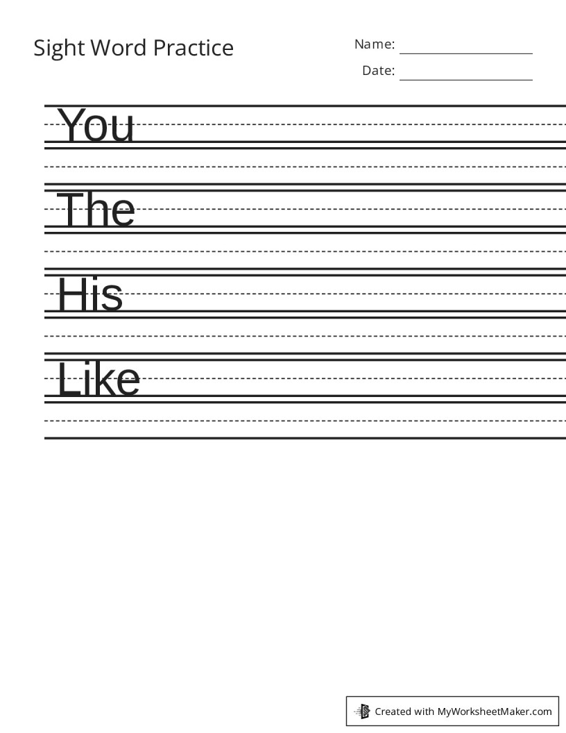 Sight Word Practice My Worksheet Maker Create Your Own Worksheets