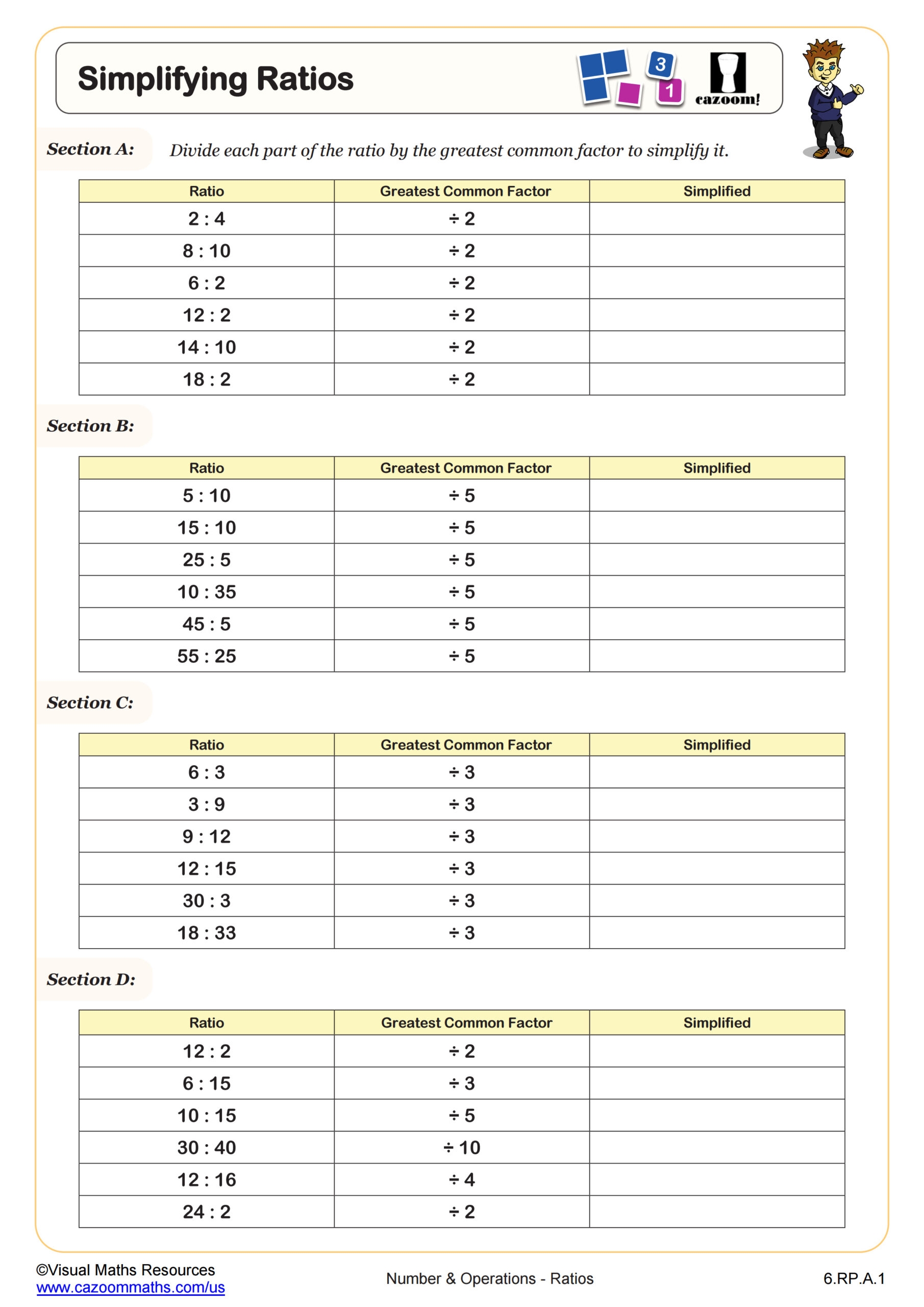 Simplifying Ratios Worksheet Fun And Engaging 6th Grade PDF