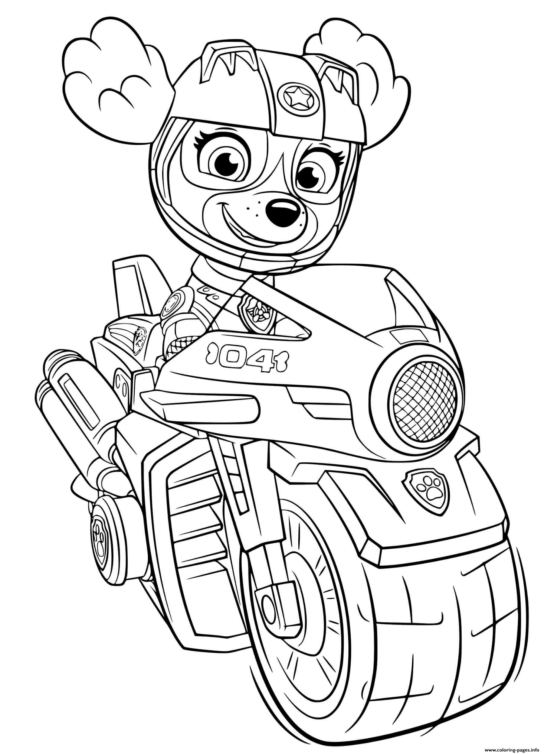 Skye Moto Pups Coloring Page Printable