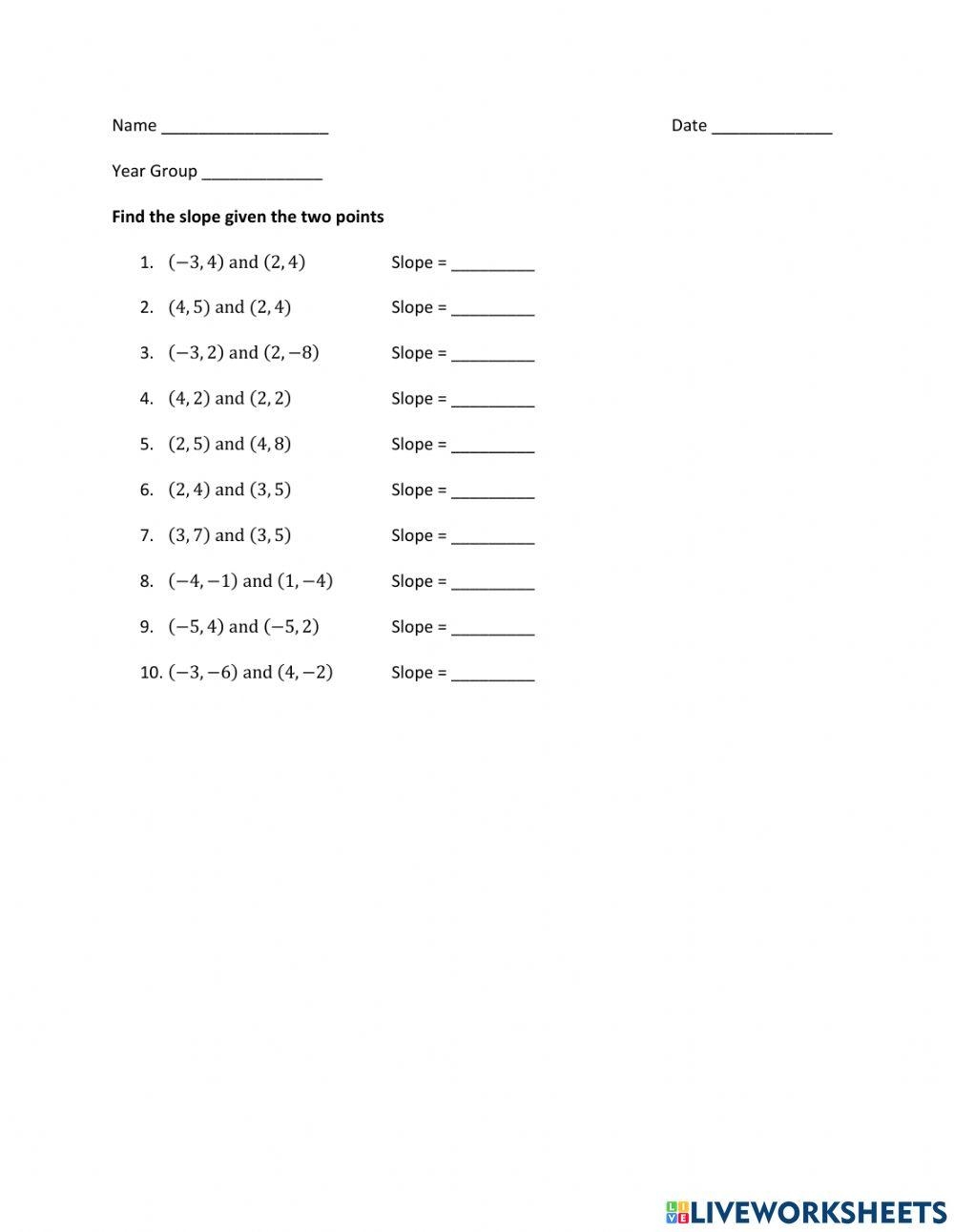 Slope Two Points Worksheet Live Worksheets Worksheets Library