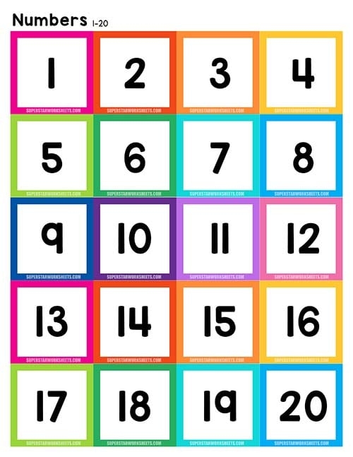 number cards 1-20 free printable