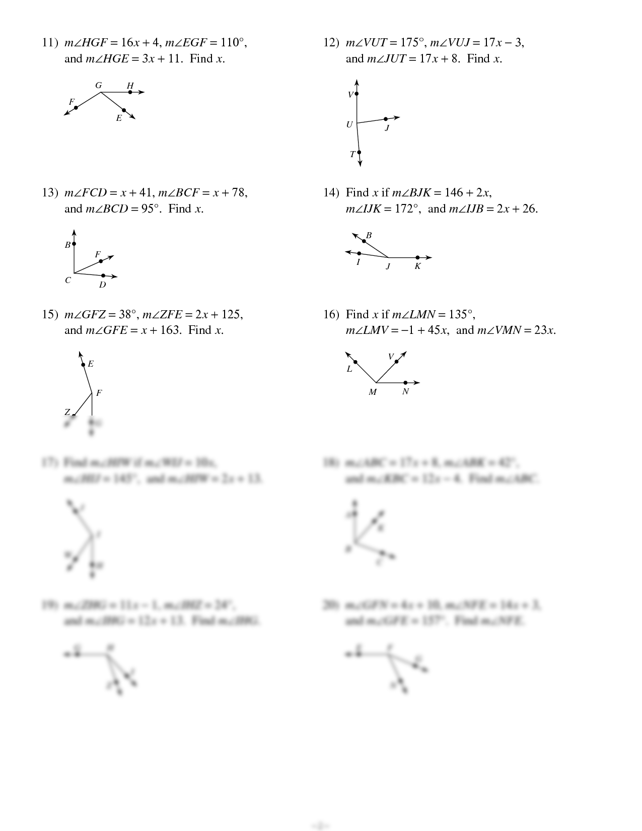 SOLUTION 2 The Angle Addition Postulate Studypool Worksheets Library